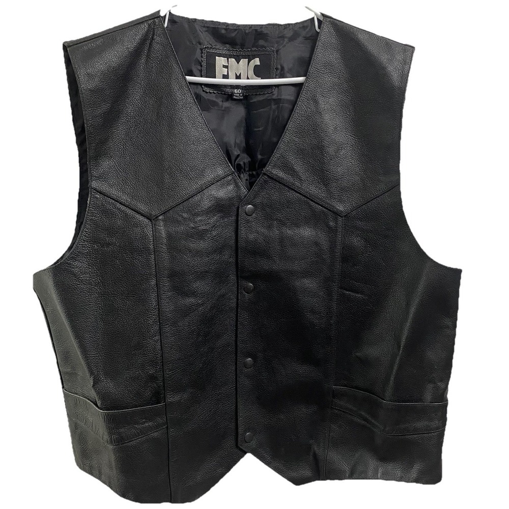 FMC Harley Davidson Men's Leather Motorcycle Riding Biker Vest‎ W/Patch Size 60